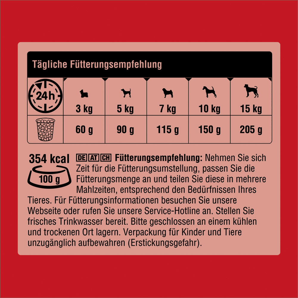 FROLIC™ Adult Trockenfutter Mini mit Rind, Karotten & Reis, 1kg feeding guidelines image