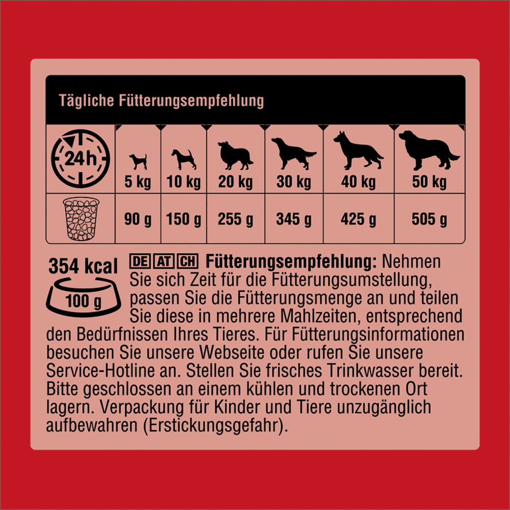 FROLIC™ Adult Complete Trockenfutter mit Rind, Karotten & Getreide, 1,5kg feeding guidelines image